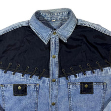 Load image into Gallery viewer, Vintage Cowboy Western Acid Wash Blue Denim Popper Long Sleeve Shirt
