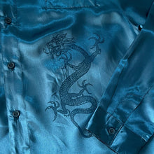 Load image into Gallery viewer, Vintage City Wear Traditional Dragon Graphic Blue Silk Effect Long Sleeve Shirt
