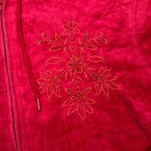 Load image into Gallery viewer, Early 00&#39;s CLASSIC ELEMENTS Embroidered Floral Y2K Classic Basic Essential Velvet Velour Zip Hooded Tracksuit Top
