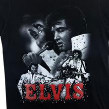 Load image into Gallery viewer, Early 00&#39;s Elvis Presley Rock N Roll Music Tribute Spellout Graphic Black T-Shirt
