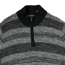 Load image into Gallery viewer, Early 00&#39;s CHAPS Black Grey Striped Cotton Knit 1/4 Zip Pullover Sweater Jumper
