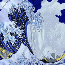 Load image into Gallery viewer, Early 00's Euro Moda The Wave Art Surfer Y2K Graphic Blue Silk Blend Shirt

