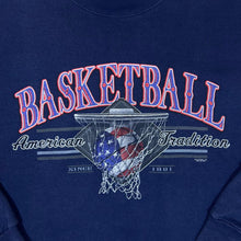 Load image into Gallery viewer, Early 00&#39;s Hanes BASKETBALL &quot;American Tradition&quot; Spellout Graphic Navy Blue Sweatshirt
