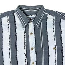 Load image into Gallery viewer, Vintage 90's Van Vaan Grey White Striped Short Sleeve Cotton Flannel Shirt
