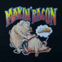 Load image into Gallery viewer, Makin' Bacon Novelty Souvenir Pig Cartoon Spellout Graphic Black T-Shirt
