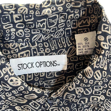 Load image into Gallery viewer, Vintage 90's Stock Options Crazy Abstract Patterned 100% Silk Short Sleeve Shirt
