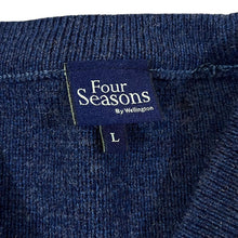 Load image into Gallery viewer, Vintage FOUR SEASONS Grandad Patterned Wool Acrylic Knit Navy Blue V-Neck Sweater Jumper
