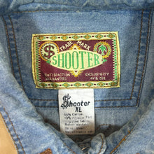 Load image into Gallery viewer, Vintage Shooter Cowboy Western Popper Button Blue Denim Long Sleeve Shirt
