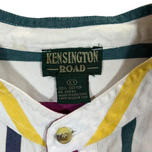Load image into Gallery viewer, Vintage Kensington Road Multi Striped Cotton Distressed Long Sleeve Grandad Collar Shirt
