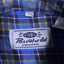 Load image into Gallery viewer, Vintage Pass World Blue Plaid Check Long Sleeve Cotton Flannel Shirt
