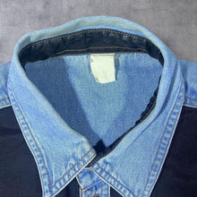 Load image into Gallery viewer, Vintage Cowboy Western Black Lace-Up Panel Blue Denim Cotton Long Sleeve Shirt
