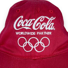 Load image into Gallery viewer, COCA COLA OLYMPICS Recycled Embroidered Logo Spellout Red Baseball Cap
