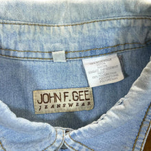 Load image into Gallery viewer, Vintage John F. Gee Cowboy Western Embroidered Blue Denim Popper Long Sleeve Shirt
