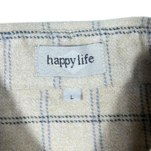 Load image into Gallery viewer, Vintage Happy Life Beige Navy Blue Plaid Check Long Sleeve Flannel Cotton Shirt
