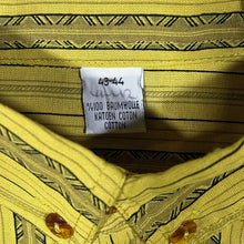 Load image into Gallery viewer, Vintage 90&#39;s Yellow Black Grey Striped Long Sleeve Cotton Button-Up Shirt
