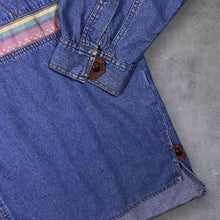 Load image into Gallery viewer, Vintage Stockerpoint Cowboy Western Leather Panel Popper Blue Denim Long Sleeve Shirt

