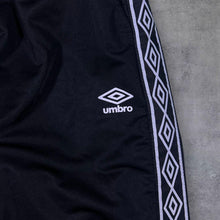 Load image into Gallery viewer, Umbro Classic Logo Tape Black Drawstring Cuffed Tracksuit Bottoms Trousers
