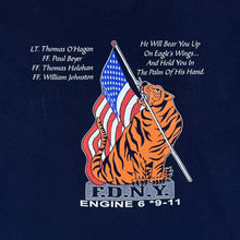 Load image into Gallery viewer, Vintage FDNY ENGINE 6 Firefighter Tribute Souvenir Graphic Navy Blue T-Shirt

