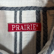 Load image into Gallery viewer, Vintage 90's PRAIRIE Cream Grey Patterned Striped Short Sleeve Flannel Shirt

