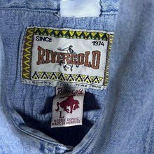 Load image into Gallery viewer, Vintage Rivergold Cowboy Western Blue Denim Long Sleeve Pearl Snap Popper Shirt
