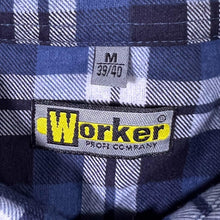 Load image into Gallery viewer, Vintage Worker Profi Company Navy Blue White Plaid Check Long Sleeve Cotton Flannel Shirt
