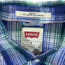 Load image into Gallery viewer, Levi&#39;s &quot;Modern Fit&quot; Western Blue Check Popper Button Long Sleeve Flannel Shirt
