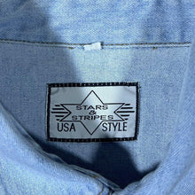 Load image into Gallery viewer, Vintage Stars &amp; Stripes Cowboy Western Blue Denim Cotton Popper Long Sleeve Shirt
