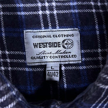 Load image into Gallery viewer, Vintage Westside Navy Black White Plaid Check Long Sleeve Cotton Flannel Shirt
