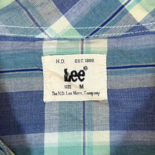 Load image into Gallery viewer, Vintage LEE Green Blue Plaid Check Pearl Snap Popper Short Sleeve Cotton Shirt
