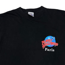 Load image into Gallery viewer, Vintage 90’s Planet Hollywood “Paris” Souvenir Logo Spellout Graphic Black T-Shirt
