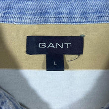 Load image into Gallery viewer, GANT Embroidered Mini Logo Denim Collared Beige White Striped Short Sleeve Polo Shirt
