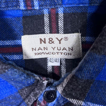 Load image into Gallery viewer, Vintage Nan Yuan Blue Plaid Check Long Sleeve Button-Up Flannel Shirt
