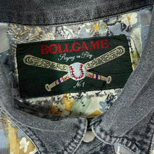 Load image into Gallery viewer, Vintage 90&#39;s BOLLGAMES Crazy Pattern Panel Pearl Snap Popper Long Sleeve Grey Denim Shirt
