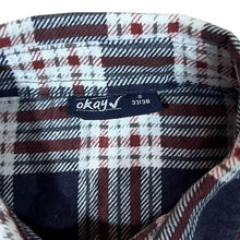 Load image into Gallery viewer, Vintage Okay Red Navy White Plaid Check Long Sleeve Cotton Flannel Shirt
