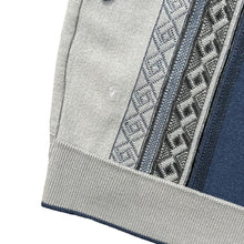 Load image into Gallery viewer, Vintage 90&#39;s GABICCI Blue Grey Grandad Patterned V-Neck Acrylic Wool Knit Sweater Jumper
