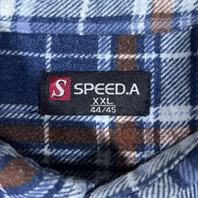 Load image into Gallery viewer, Vintage Speed.A Blue White Red Plaid Check Long Sleeve Cotton Flannel Shirt
