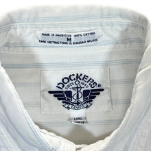 Load image into Gallery viewer, Dockers Embroidered Logo Blue White Striped Long Sleeve Cotton Button-Up Shirt
