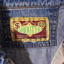 Load image into Gallery viewer, Vintage Shooter Cowboy Western Blue Denim Black Panel Popper Long Sleeve Shirt
