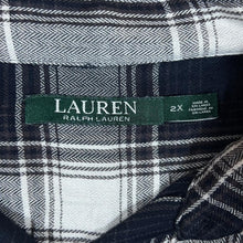 Load image into Gallery viewer, LAUREN RALPH LAUREN Black White Grey Plaid Check Lightweight Viscose Long Sleeve Shirt
