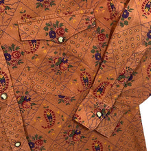 Load image into Gallery viewer, Vintage Floral Patterned Cowboy Western Popper Orange Long Sleeve Cotton Shirt
