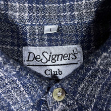 Load image into Gallery viewer, Vintage DeSigner&#39;s Club Navy Blue White Plaid Check Long Sleeve Cotton Flannel Shirt
