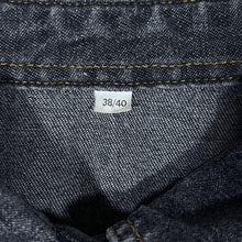 Load image into Gallery viewer, Vintage Faux Brown Leather Panel Cowboy Western Washed Black Denim Long Sleeve Shirt
