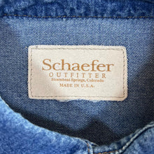 Load image into Gallery viewer, Schaefer Outfitter Made In USA Cowboy Western Blue Denim Popper Long Sleeve Shirt
