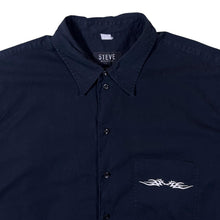 Load image into Gallery viewer, Early 00&#39;s Steve Menswear Y2K Tribal Biker Black Cotton Short Sleeve Shirt
