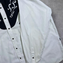 Load image into Gallery viewer, Vintage Stars &amp; Stripes Cowboy Western Embroidered White Black Popper Long Sleeve Shirt
