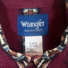 Load image into Gallery viewer, Vintage Wrangler Cowboy Western Patterned Burgundy Popper Long Sleeve Cotton Shirt
