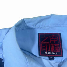 Load image into Gallery viewer, Early 00&#39;s Southpole Hip Hop Y2K Laughing Buddha Graphic Blue Short Sleeve Shirt
