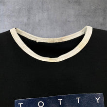 Load image into Gallery viewer, Totty Highflyer Y2K Graphic Spellout Parody Ringer Black T-Shirt
