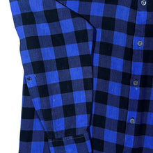 Load image into Gallery viewer, Vintage Marcello Blue Black Plaid Check Long Sleeve Cotton Longline Flannel Shirt
