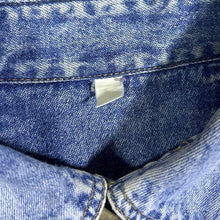 Load image into Gallery viewer, Vintage Cowboy Western Acid Wash Blue Denim Black Panel Popper Long Sleeve Shirt
